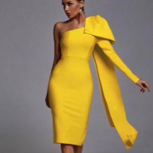Size small, Yellow, Abbey Yellow One Shoulder Bandage Dress, pageant, never worn